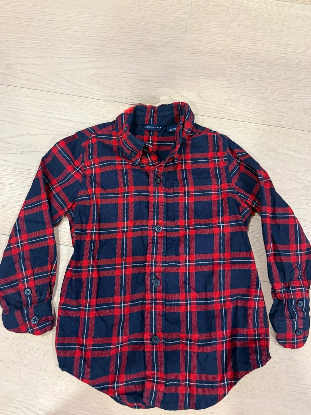 Janie and Jack Red and Navy Plaid Button-Down Shirt | 2T